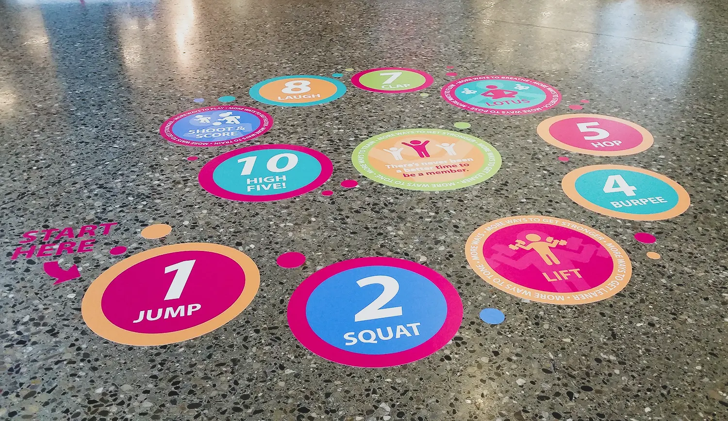 Colourful floor graphics
