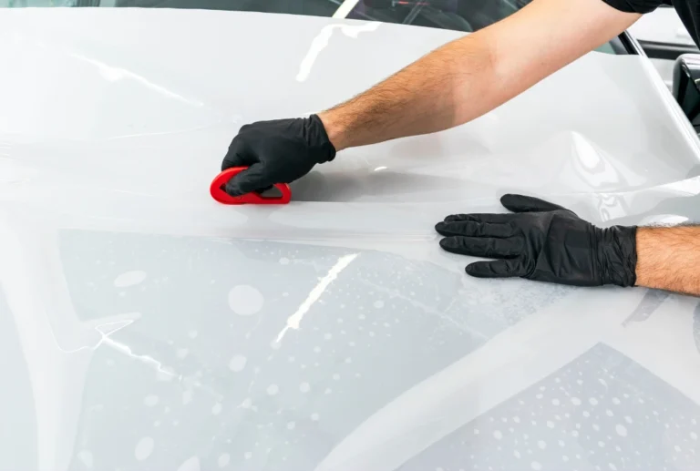 Technician applying colour change vinyl wrap